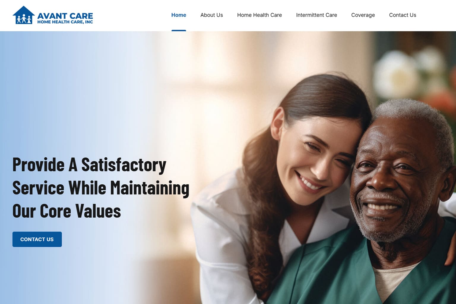 Browser mockup of the Avant Care Home Health website homepage