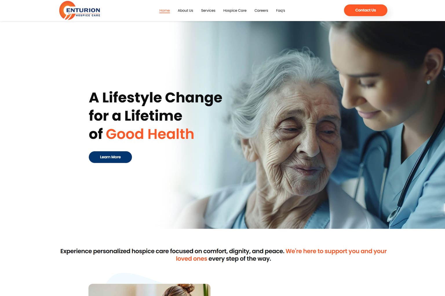 Browser mockup of the Centurion Hospice website homepage