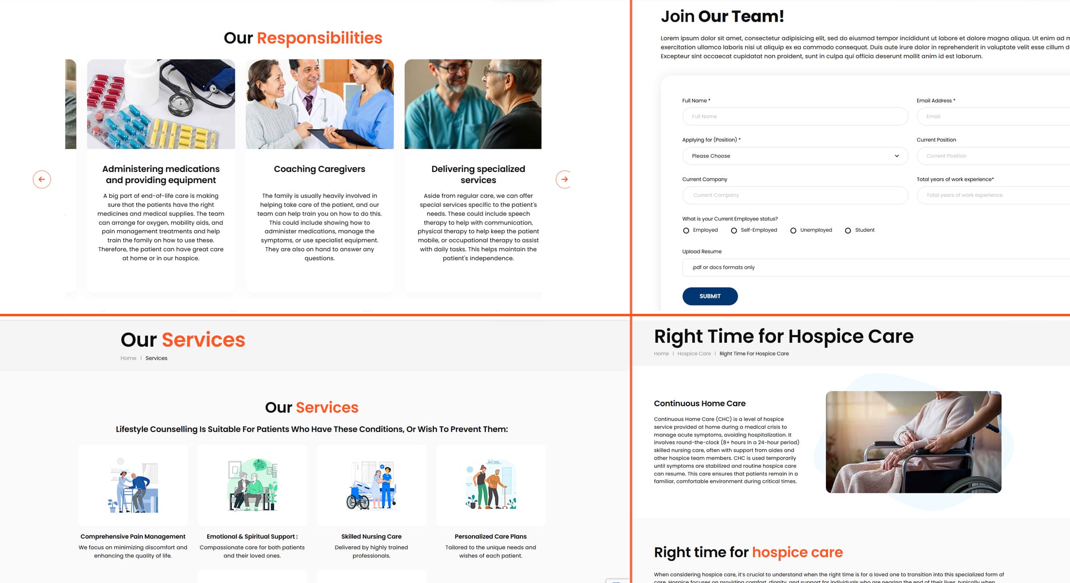 Screenshot collage of pages from the Centurion Hospice website