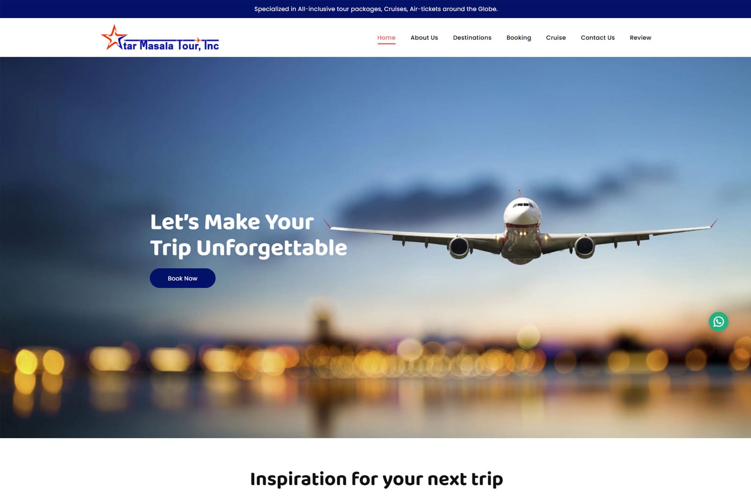 Browser mockup of the Star Masala Tour website homepage